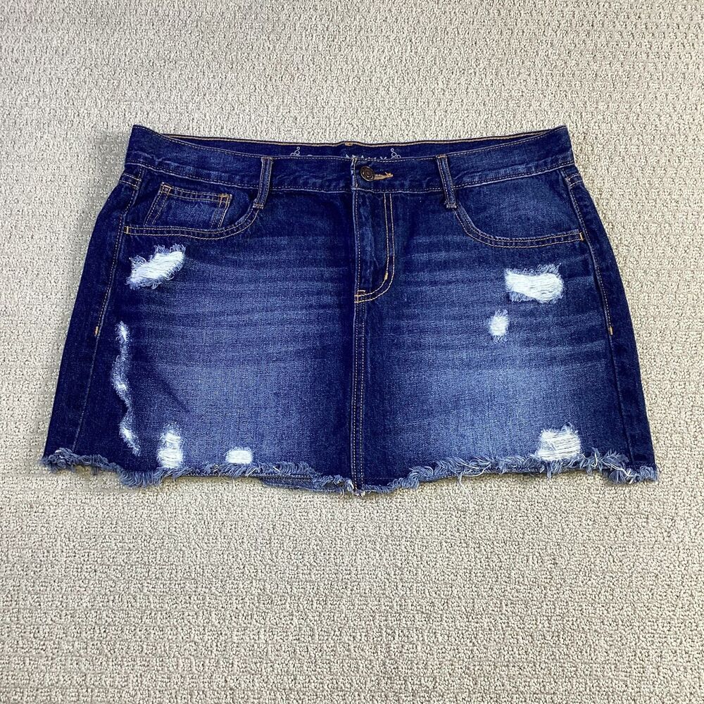 OLD NAVY Womens Blue Denim Distressed Frayed Hem Mini Skirt Size 12